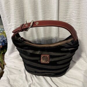 Vintage Dooney & Bourke Zebra Print Black Calf Hair /grey Leather Print Hobo Bag